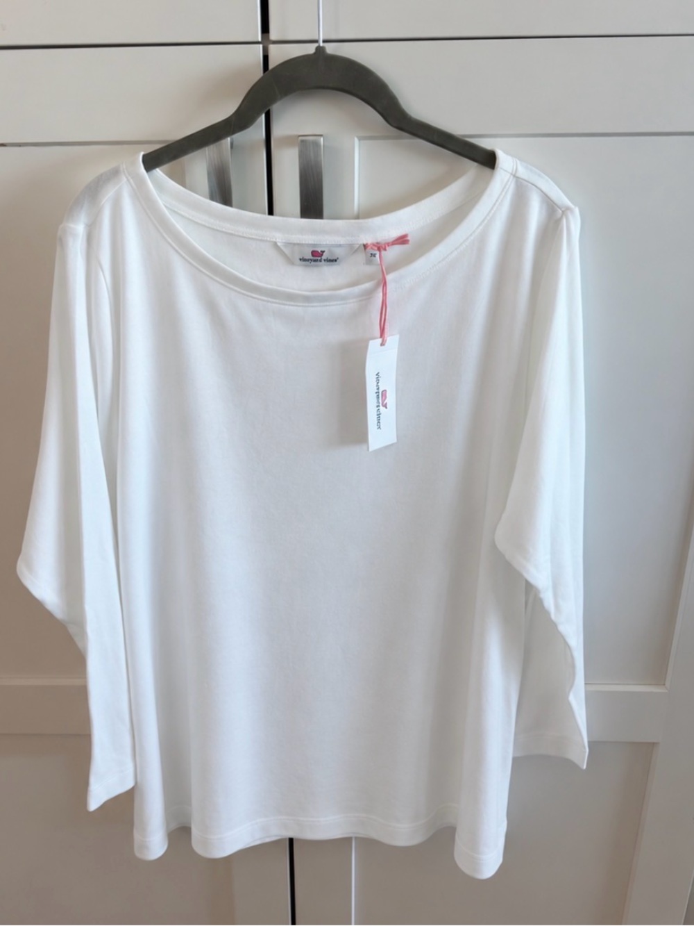 Vineyard Vines White Boatneck Three-Quarter Sleeve Top